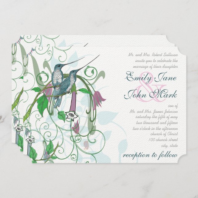 Elegant Secret Garden Hummingbird Wedding  Invitation (Front/Back)