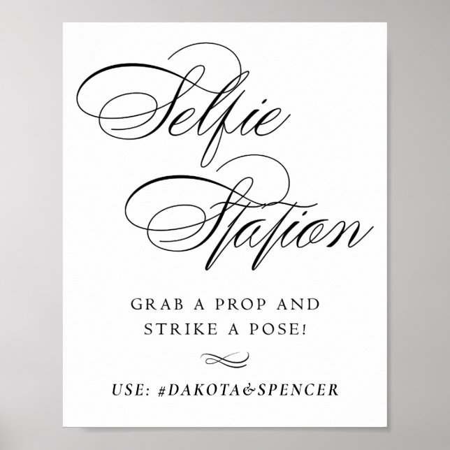 Elegant Selfie Station Black Script | Social Media Poster (Front)