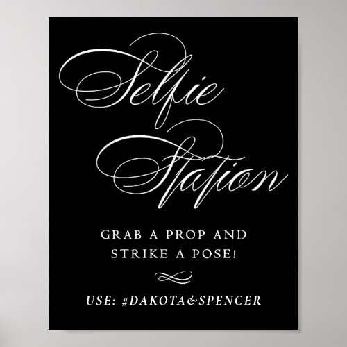 Elegant Selfie Station White Script  Social Media Poster