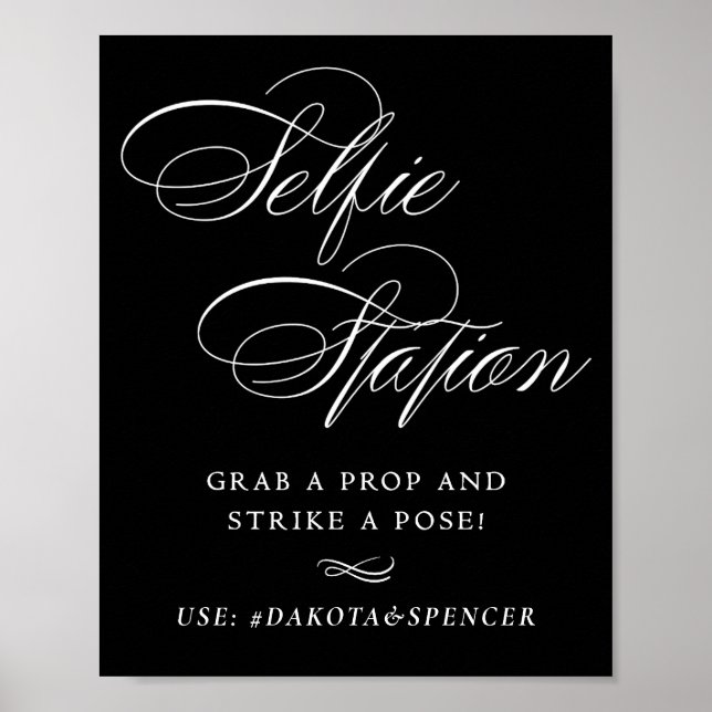 Elegant Selfie Station White Script | Social Media Poster (Front)