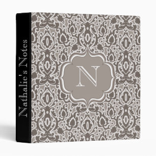 Elegant Sepia and White Monogram Casbah Damask Binder