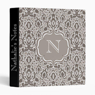 Elegant Sepia and White Monogram Casbah Damask Binder