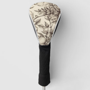 Elegant Sepia Botanical with Layered Florals Golf Head Cover