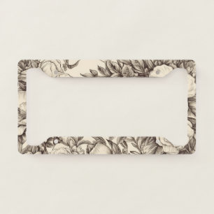 Elegant Sepia Botanical with Layered Florals License Plate Frame