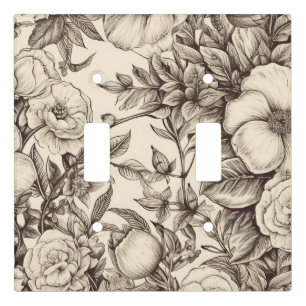 Elegant Sepia Botanical with Layered Florals Light Switch Cover