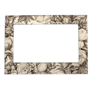 Elegant Sepia Botanical with Layered Florals Magnetic Frame