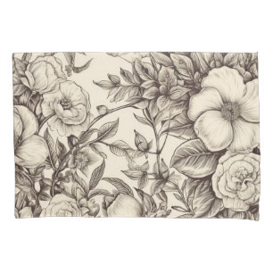 Elegant Sepia Botanical with Layered Florals Pillow Case
