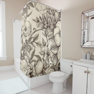 Elegant Sepia Botanical with Layered Florals Shower Curtain