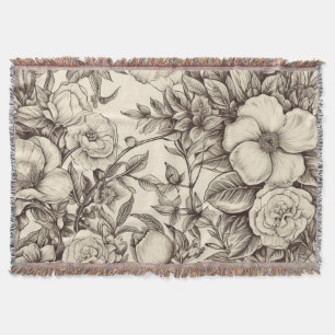 Elegant Sepia Botanical with Layered Florals Throw Blanket