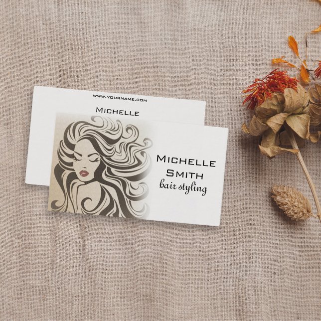 Elegant Sepia Chic Wavy Hairstyle Hair Extensions Business Card (Creator Uploaded)