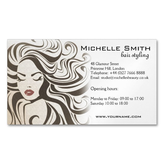 Elegant Sepia Chic Wavy Hairstyle Hair Extensions Business Card Magnet (Front)