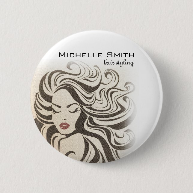 Elegant Sepia Chic Wavy Hairstyle Hair Extensions Pinback Button (Front)