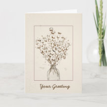 Elegant Sepia Cotton Stem Blank Watercolor Card