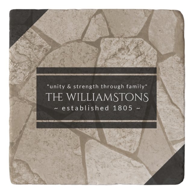 Elegant Sepia Cracked Stones Family Genealogy Trivet (Front)