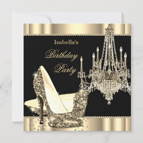 Elegant Sepia Gold Cream Black Chandelier Party Invitation