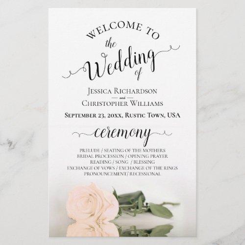 Elegant Sepia Peach Rose Budget Wedding Program