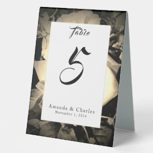 Elegant Sepia Rose on Black Table Tent Sign