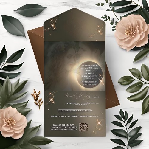 Elegant Sepia Solar Eclipse Custom Photo Wedding   All In One Invitation