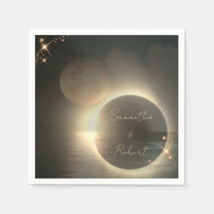 Elegant Sepia Solar Eclipse Custom Photo Wedding   Napkins