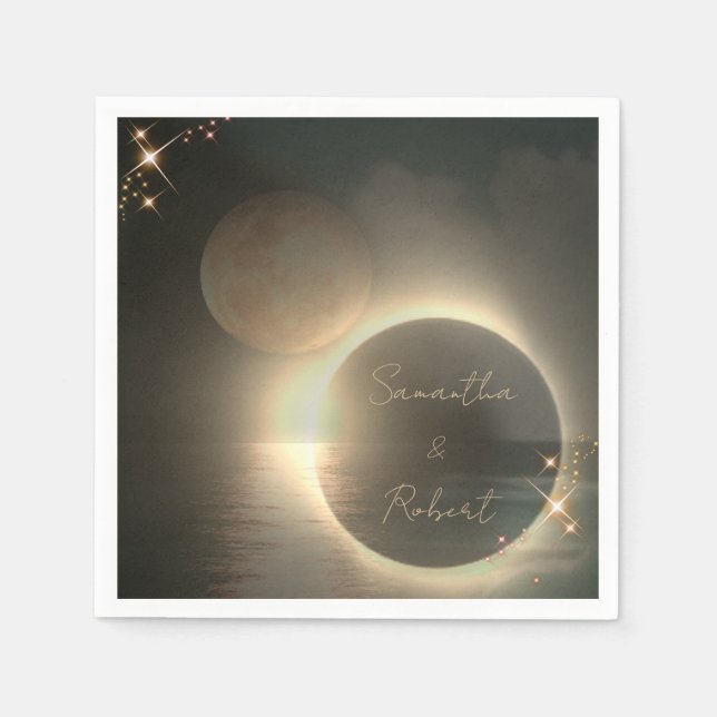 Elegant Sepia Solar Eclipse Custom Photo Wedding   Napkins (Front)