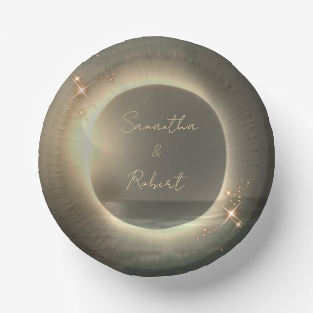 Elegant Sepia Solar Eclipse Custom Photo Wedding   Paper Bowls (Front)