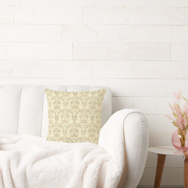 Elegant Sepia Tan Floral Pattern Throw Pillow (Couch)