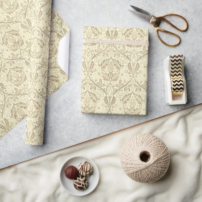 Elegant Sepia Tan Floral Pattern Wrapping Paper (Crafts)