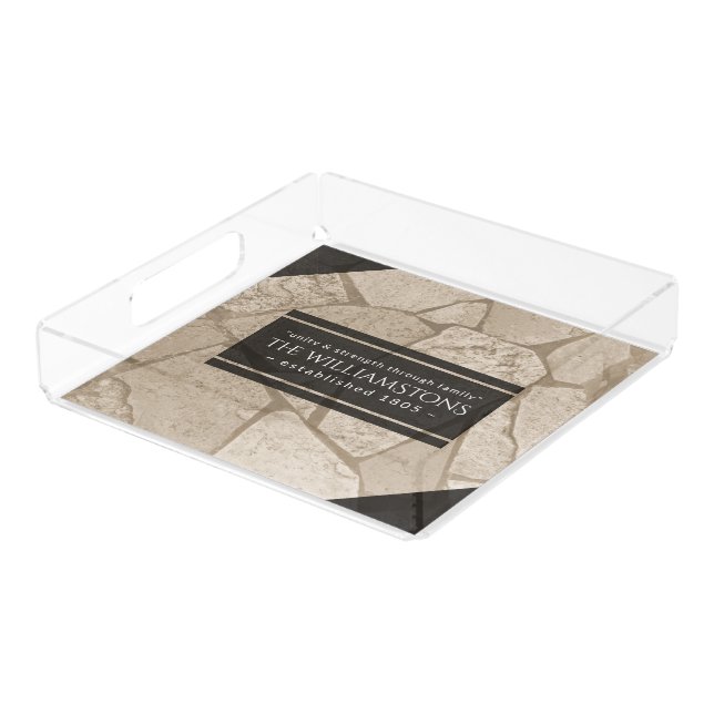 Elegant Sepia Toned Cracked Stones Acrylic Tray (Angled)