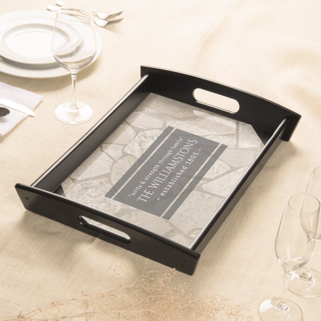 Elegant Sepia Toned Cracked Stones Serving Tray (Front)