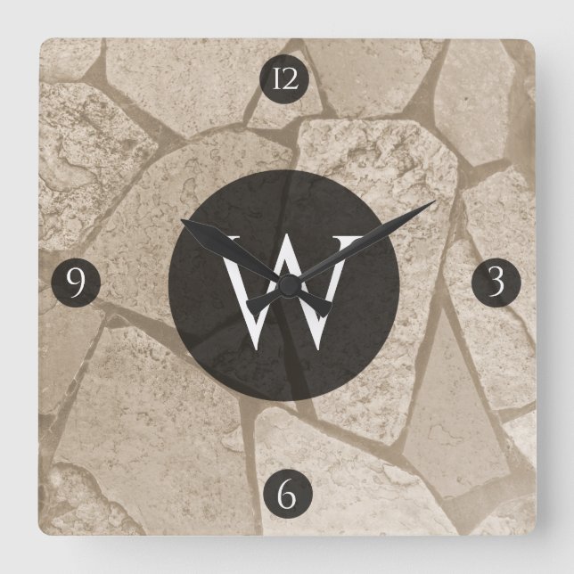 Elegant Sepia Toned Cracked Stones Square Wall Clock (Front)