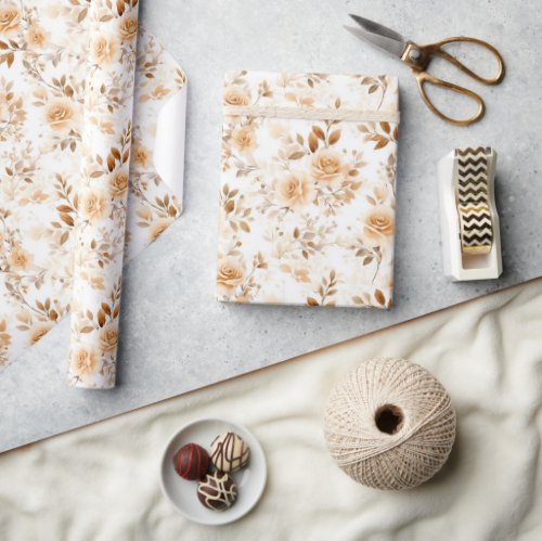 Elegant sepia tones neutral colors copper roses  wrapping paper