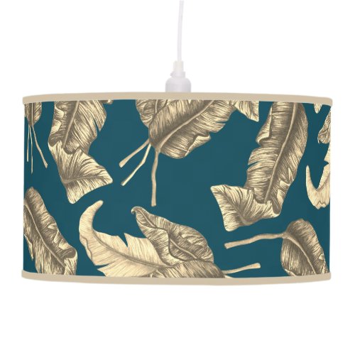 Elegant Sepia Tropical Island Leaves  Teal Ceiling Lamp