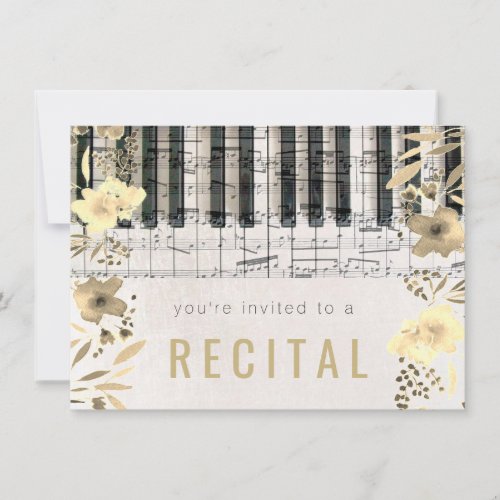elegant sepia watercolor flowers music recital invitation