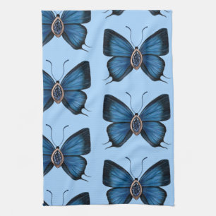 Elegant September Blue Sapphire Butterfly Pattern Kitchen Towel