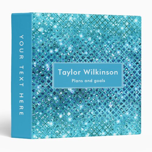 Elegant Sequin Diamonds on Blue 3 Ring Binder