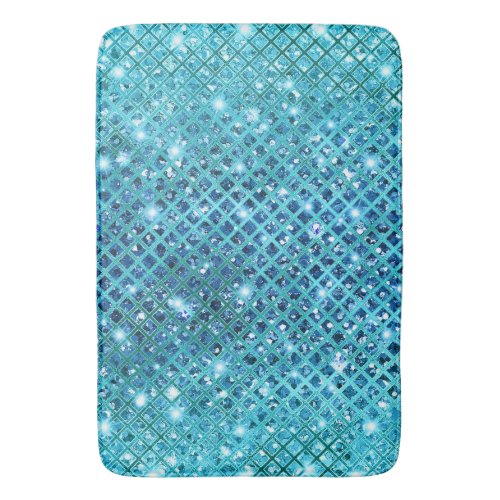 Elegant Sequin Diamonds on Blue Bath Mat