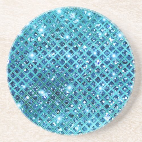 Elegant Sequin Diamonds on Blue Coaster
