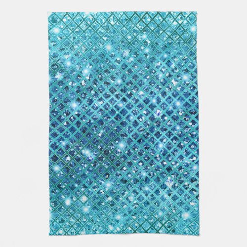Elegant Sequin Diamonds on Blue Kitchen Towel