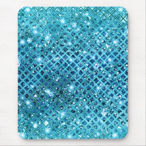 Elegant Sequin Diamonds on Blue Mouse Pad