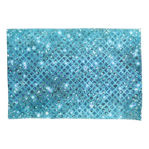 Elegant Sequin Diamonds on Blue Pillow Case