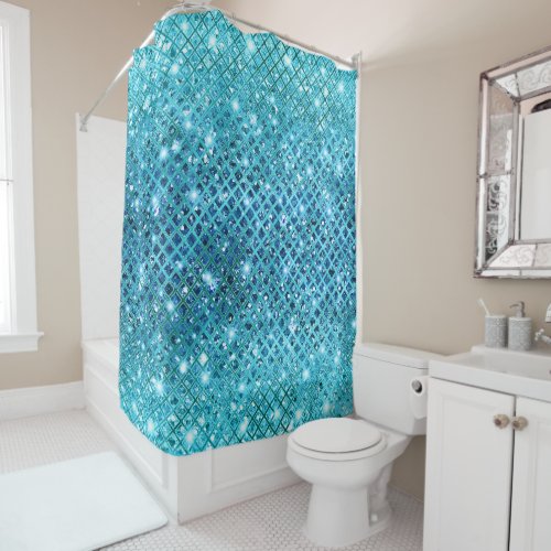 Elegant Sequin Diamonds on Blue Shower Curtain