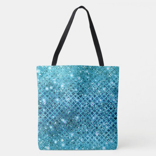 Elegant Sequin Diamonds on Blue Tote Bag