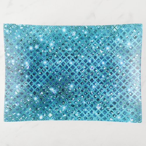 Elegant Sequin Diamonds on Blue Trinket Tray