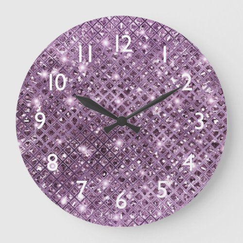 Elegant Sequin Diamonds on Mauve Purple Large Clock