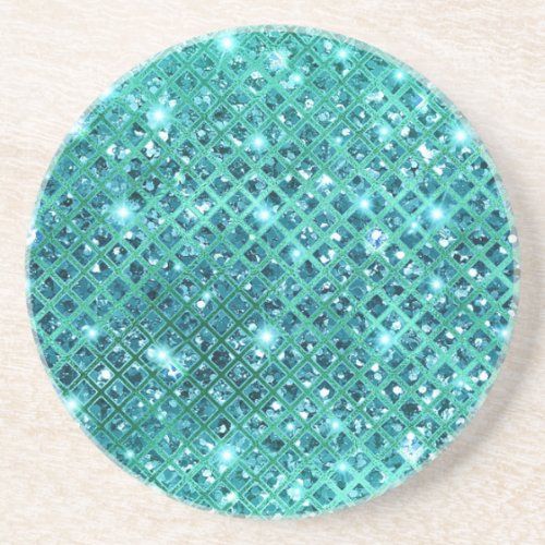 Elegant Sequin Diamonds on Turquoise Green Coaster