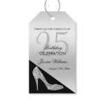 Elegant Sequin Stiletto, Silver & Black Birthday  Gift Tags