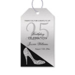 Elegant Sequin Stiletto, Silver & Black Birthday Gift Tags