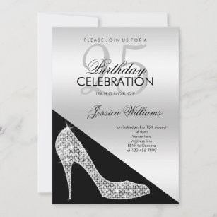 Elegant Sequin Stiletto, Silver & Black Birthday  Invitation
