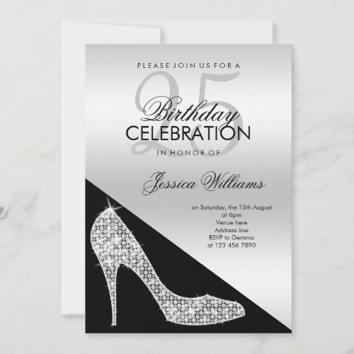 Elegant Sequin Stiletto Silver  Black Birthday  Invitation