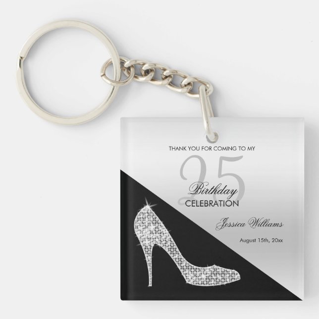 Elegant Sequin Stiletto, Silver & Black Birthday   Keychain (Front)